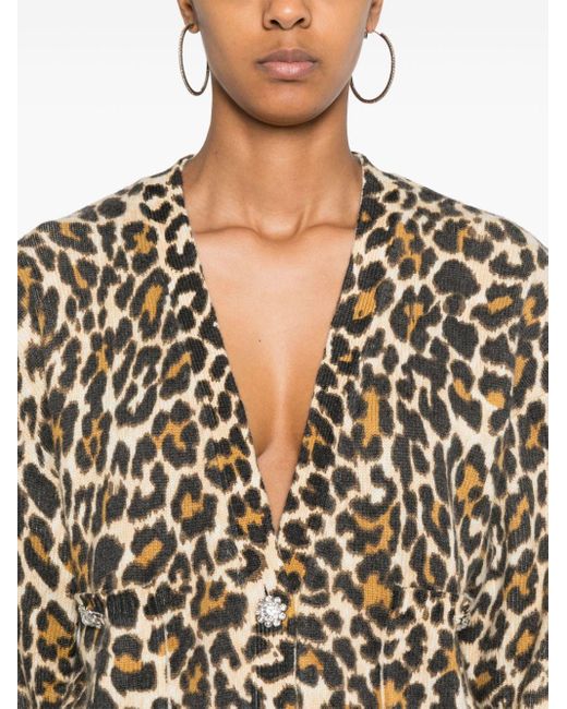 Essentiel Antwerp Black Leopard-Print V-Neck Cardigan