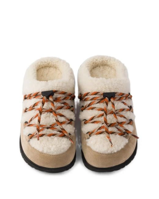 Prada Brown Suede And Shearling Mules