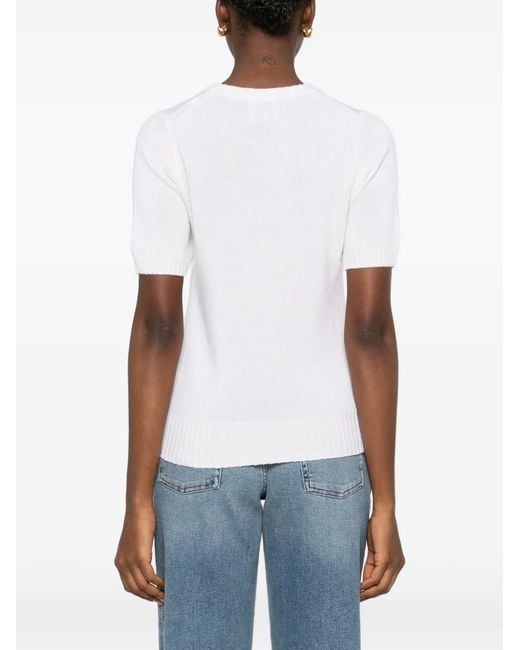 Allude White Short-Sleeve Knitted T-Shirt