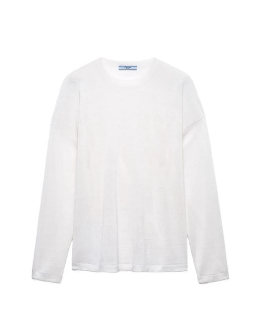 Prada White Long-Sleeved Linen T-Shirt