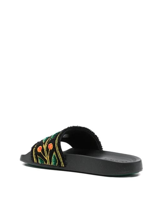 Casablanca Green Floral-Pattern Slides