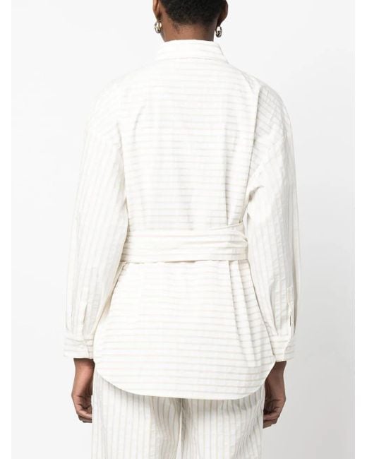 Fabiana Filippi White Stripe-Print Tied-Waist Shirt