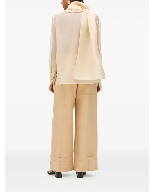 Another Tomorrow Natural Scarf-Detail Shirt