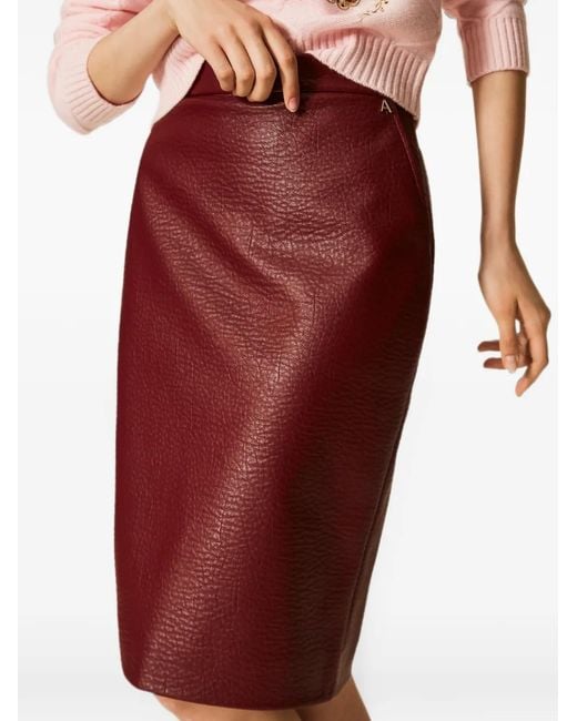 Twinset Red Faux-Leather Midi Skirt