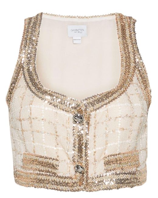 Giambattista Valli Natural Sequin-embellished Cropped Top