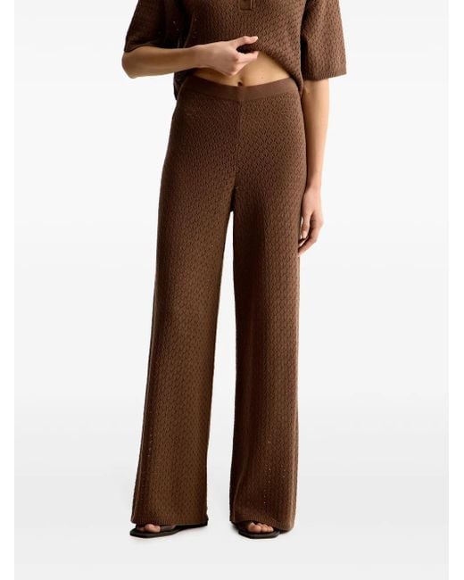 12 STOREEZ Brown Pointelle-Knit Wide-Leg Trousers