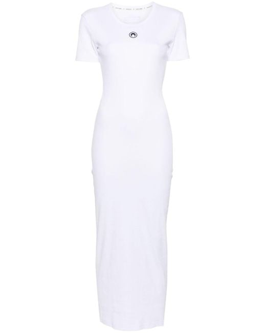 MARINE SERRE White Crescent Moon-embroidered Maxi Dress