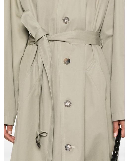 Balenciaga Natural V-Neck Belted Cotton Trench Coat