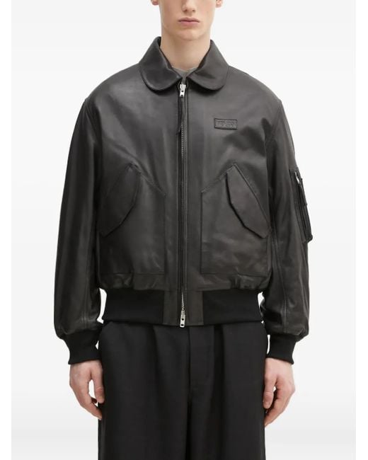 KENZO Gray Zip-Fastening Leather Jacket for men