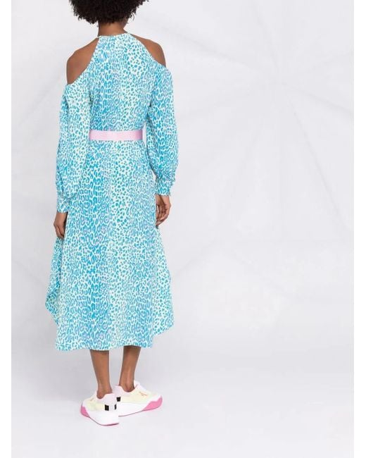 Stella McCartney Blue Leopard-Print Belted Dress