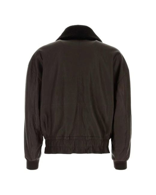 Giorgio Armani Black Shearling-Collar Leather Jacket for men