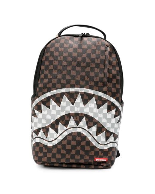Sprayground Black Checkerboard-Print Shark Backpack for men