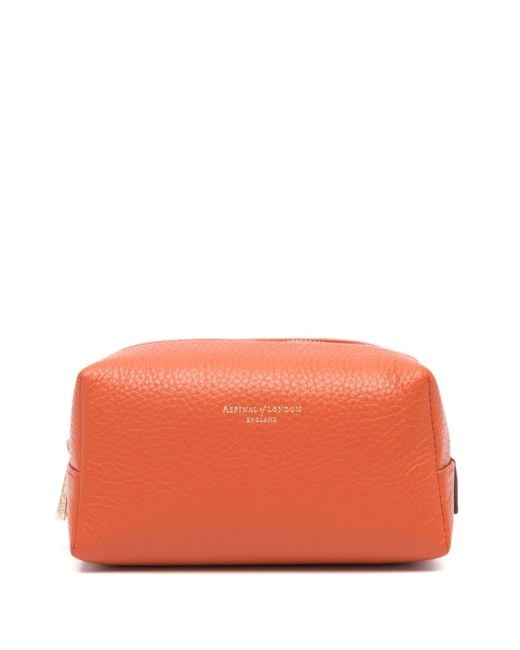 Aspinal Orange Small London Leather Make Up Bag