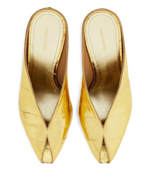 Ferragamo Natural Ferragamo Open-Toe Wedge Mules