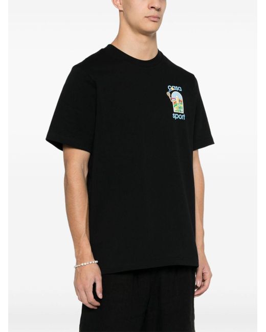Casablancabrand Black Le Jeu Coloré Graphic-print Organic Cotton-jersey T-shirt for men