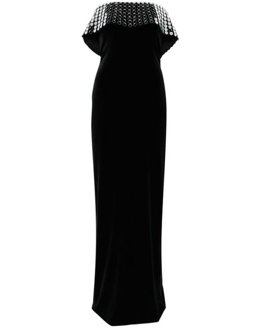 Nissa Black Mirror-embellished Velvet Gown
