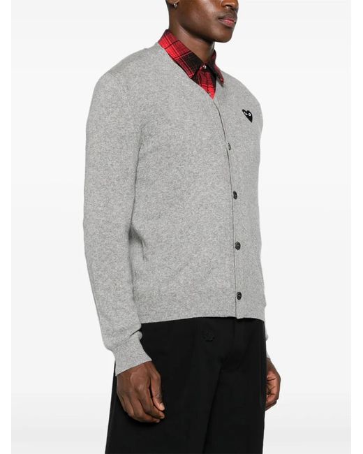 COMME DES GARÇONS PLAY Gray Logo Patch V-Neck Cardigan