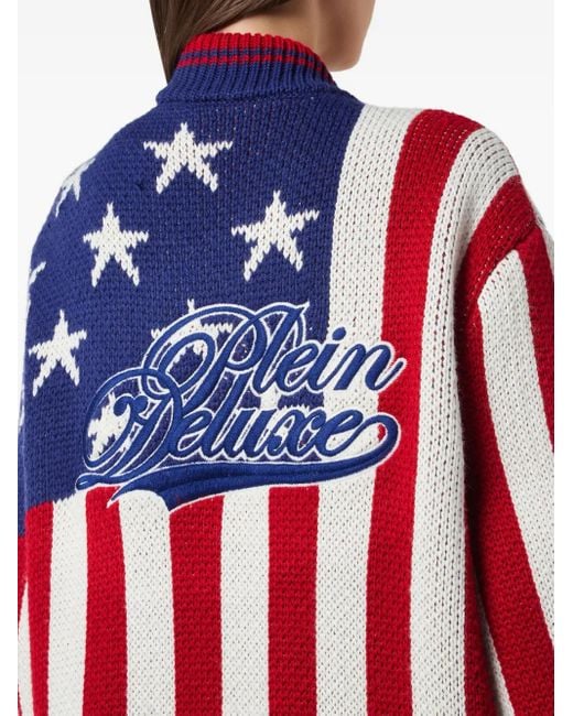 Philipp Plein Red Distressed Oversize Cardigan America