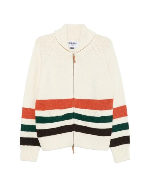 Sebago White Dyer Bay Striped Zip-Up Cardigan