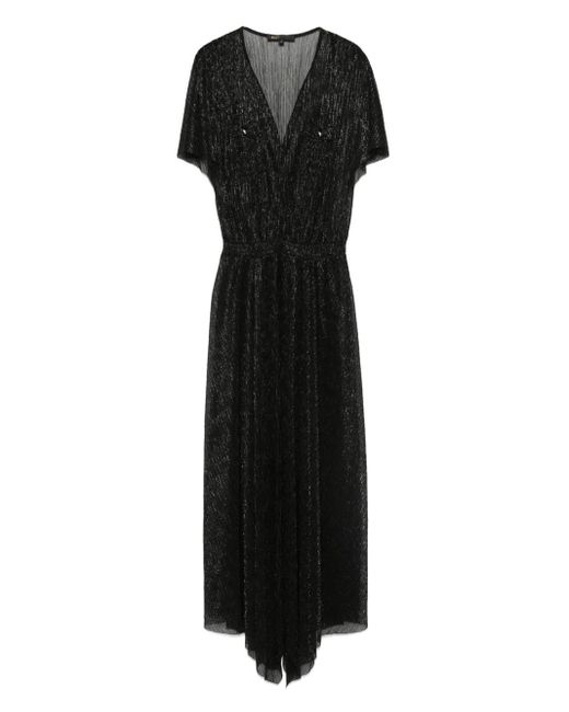 Maje Black Metallic-Effect Pleated Party Dress