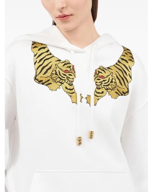 Roberto Cavalli White Tiger-Patch Hoodie