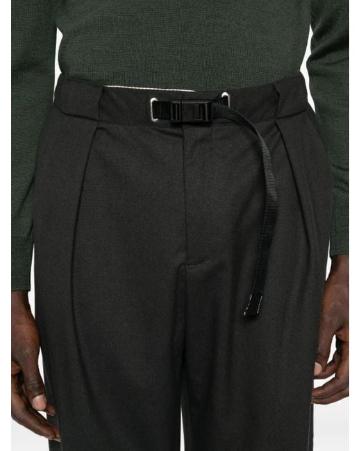 White Sand Black Pleated Drawstring Trousers for men