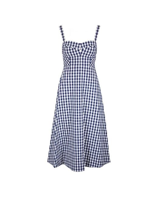 Veronica Beard Blue Aila Gingham-Print Midi Dress