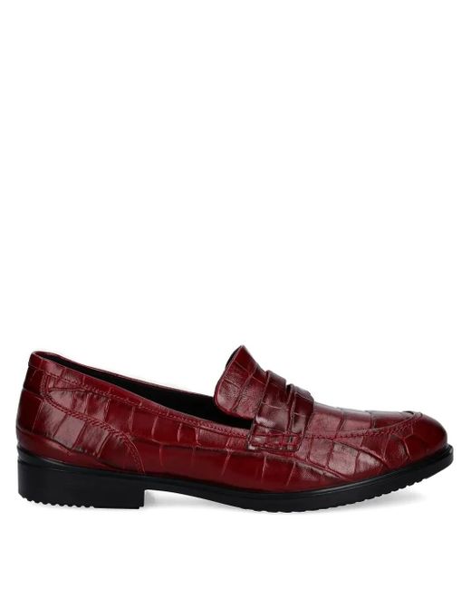 Ecco Red Crocodile-Embossed Penny Loafers