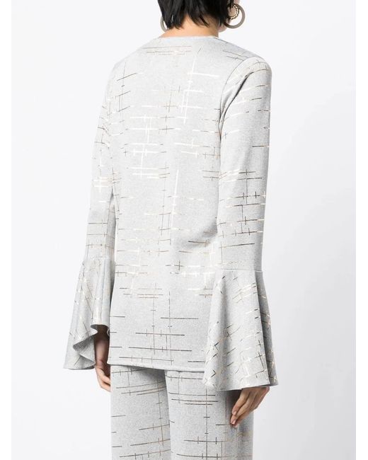 Bambah Gray Metallic-Print V-Neck Blouse