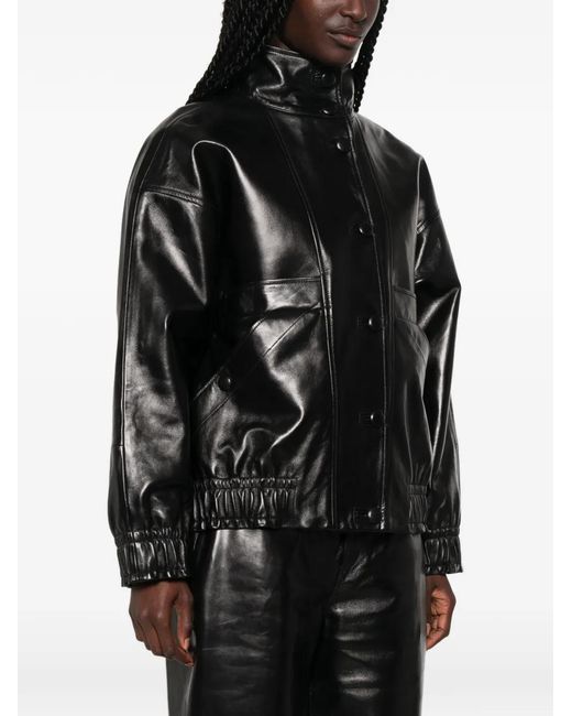 Sandro Black Oversized Leather Jacket