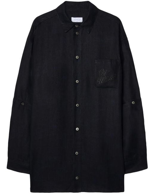 Off-White c/o Virgil Abloh Black Logo-Embroidered Panelled Linen Shirt Jacket for men