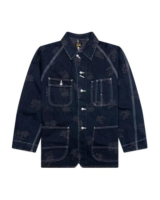Needles Blue Rose-Embroidered Denim Jacket for men