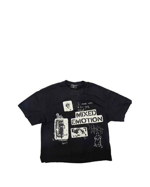 Mixed Emotions Black Stamped Graphic-Patch T-Shirt for men