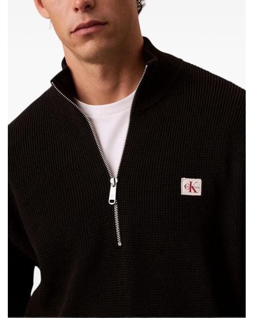 Calvin Klein Black Quarter-Zip Waffle-Knit Sweater for men