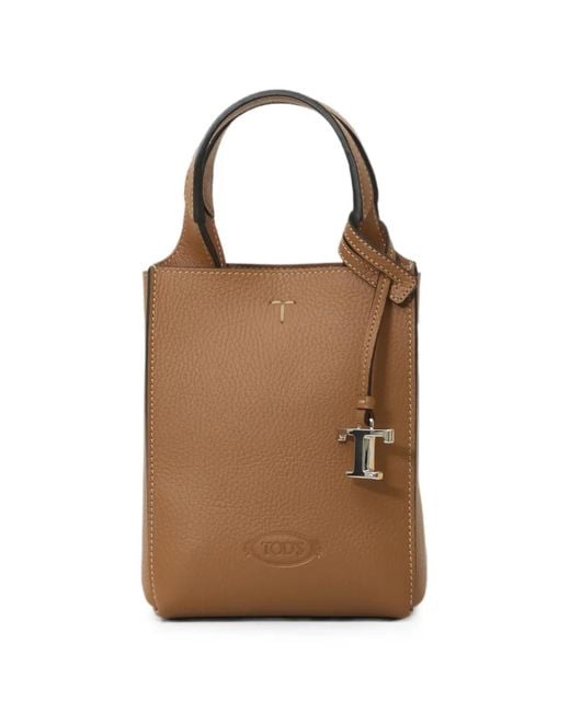 Tod's Brown T Timeless Charm Leather Tote Bag