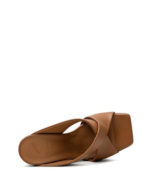 Vicini Brown Crossover-Strap Platform Mules