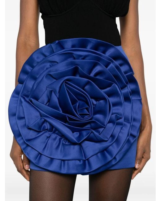 ROTATE BIRGER CHRISTENSEN Blue Mini Skirt With Floral Appliqué