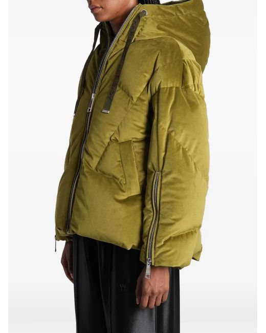 Khrisjoy Green Quilted Velvet-Effect Puffer Jacket