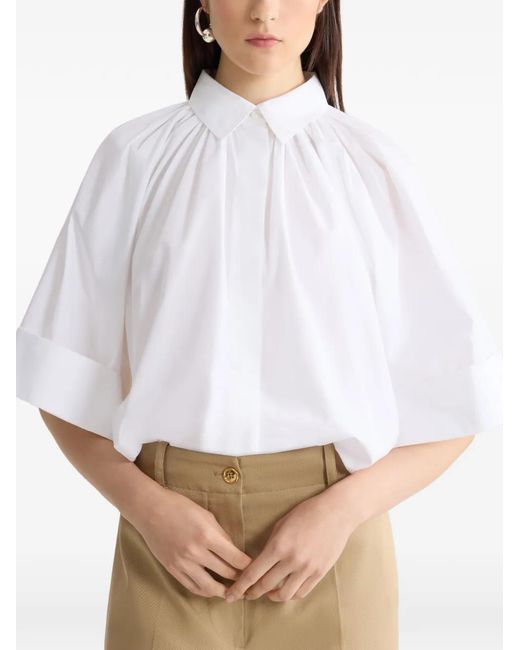 Patou White Cropped Sleeves Volume Blouse