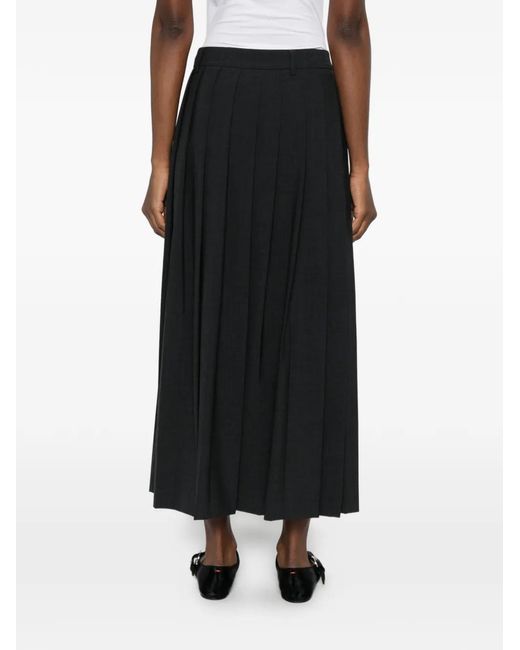 IVORY PARIS Black Pleated Midi Skirt