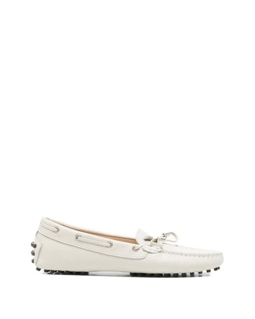 SERGIO MORETTI FIRENZE White Bow-Detail Pebbled Loafers