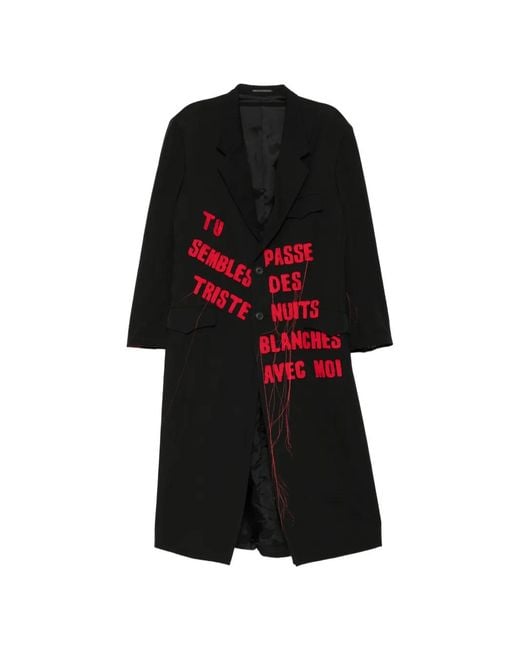 Yohji Yamamoto Red Slogan-Print Single-Breasted Coat for men