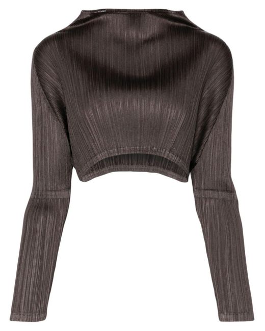 Pleats Please Issey Miyake Black Pleated Cropped Top