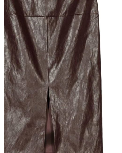 FEDERICA TOSI Brown Leather Split Midi Skirt