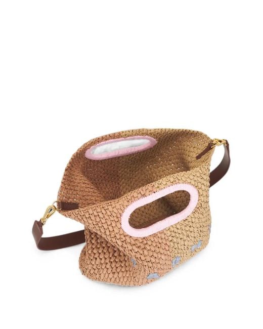 Marni Natural Woven-Raffia Embroidered-Logo Clutch Bag
