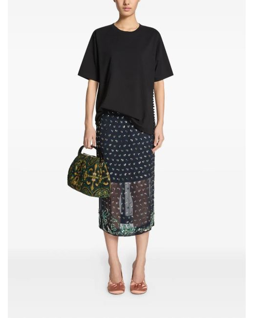 Dries Van Noten Blue Rhinestone-Embellished Sheer-Panel Skirt