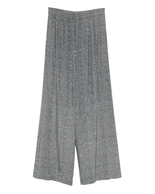 Ermanno Scervino Gray Herringbone Wide-Leg Viscose Pants