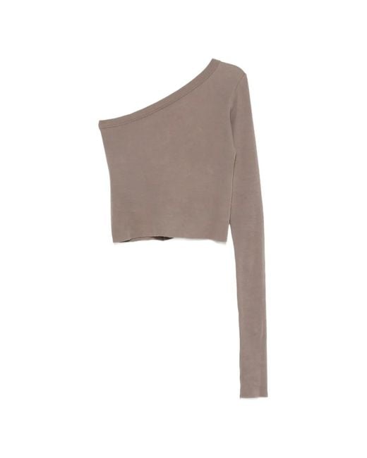 Rick Owens Gray One-Shoulder Asymmetric-Neck Top