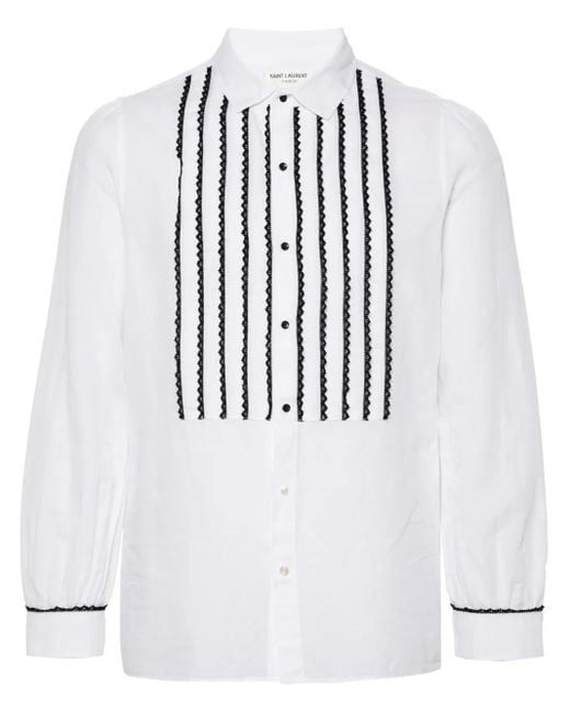 Saint Laurent White Contrasting Lace-Detail Shirt for men