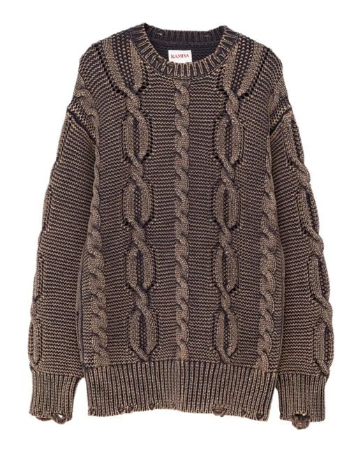 メンズ KAMIYA ケーブルニット セーター Brown
